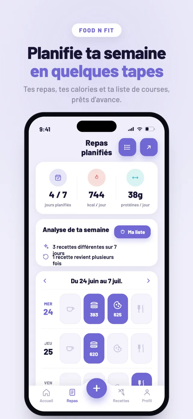 Planifie ta semaine en quelques tapes — repas planifiés et liste de courses