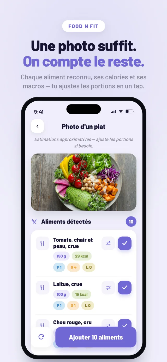 Une photo suffit, on compte le reste — écran d'analyse d'un plat photographié